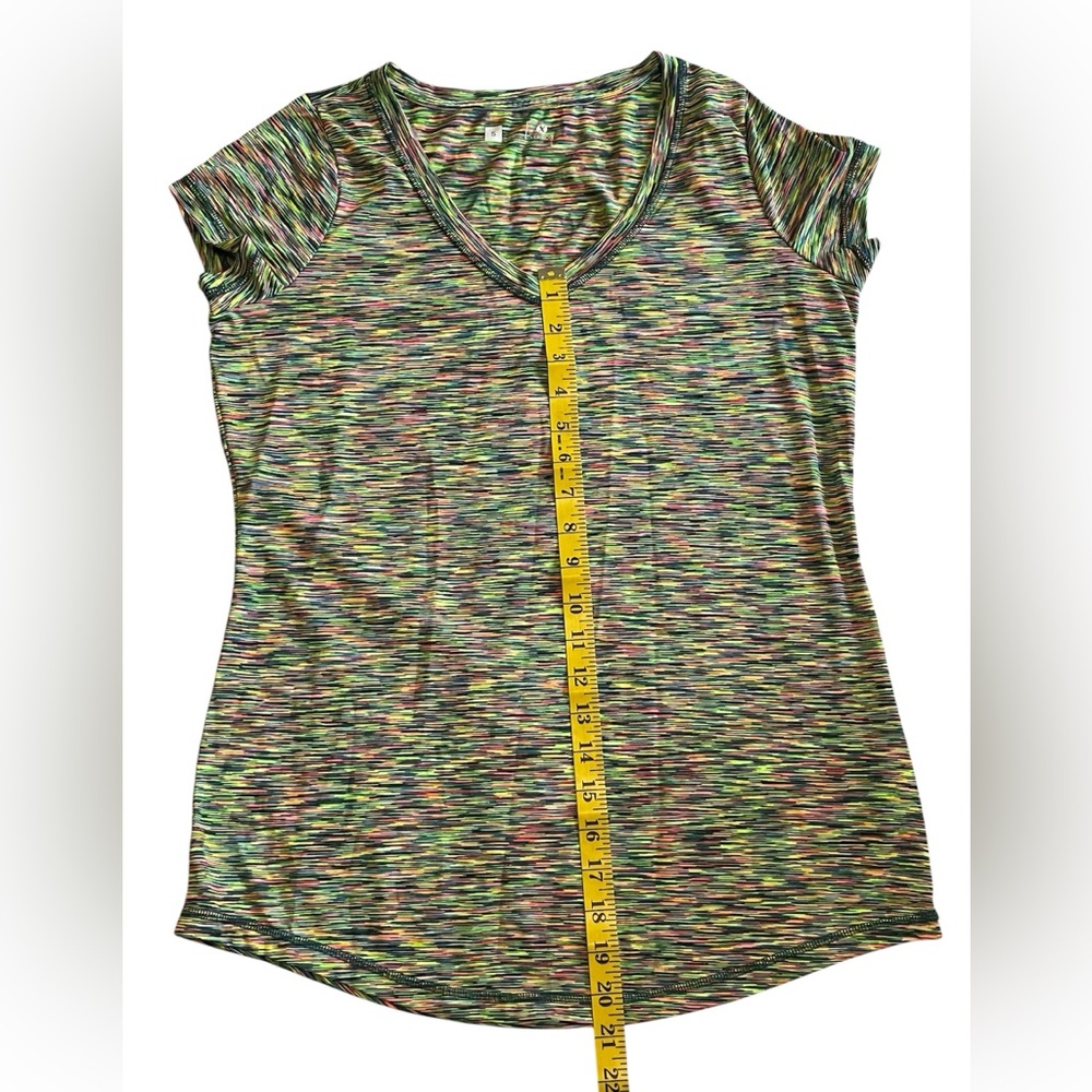 Used Xersion Green and Yellow Fitted Cap Sleeve Tee - Picture 3 of 7